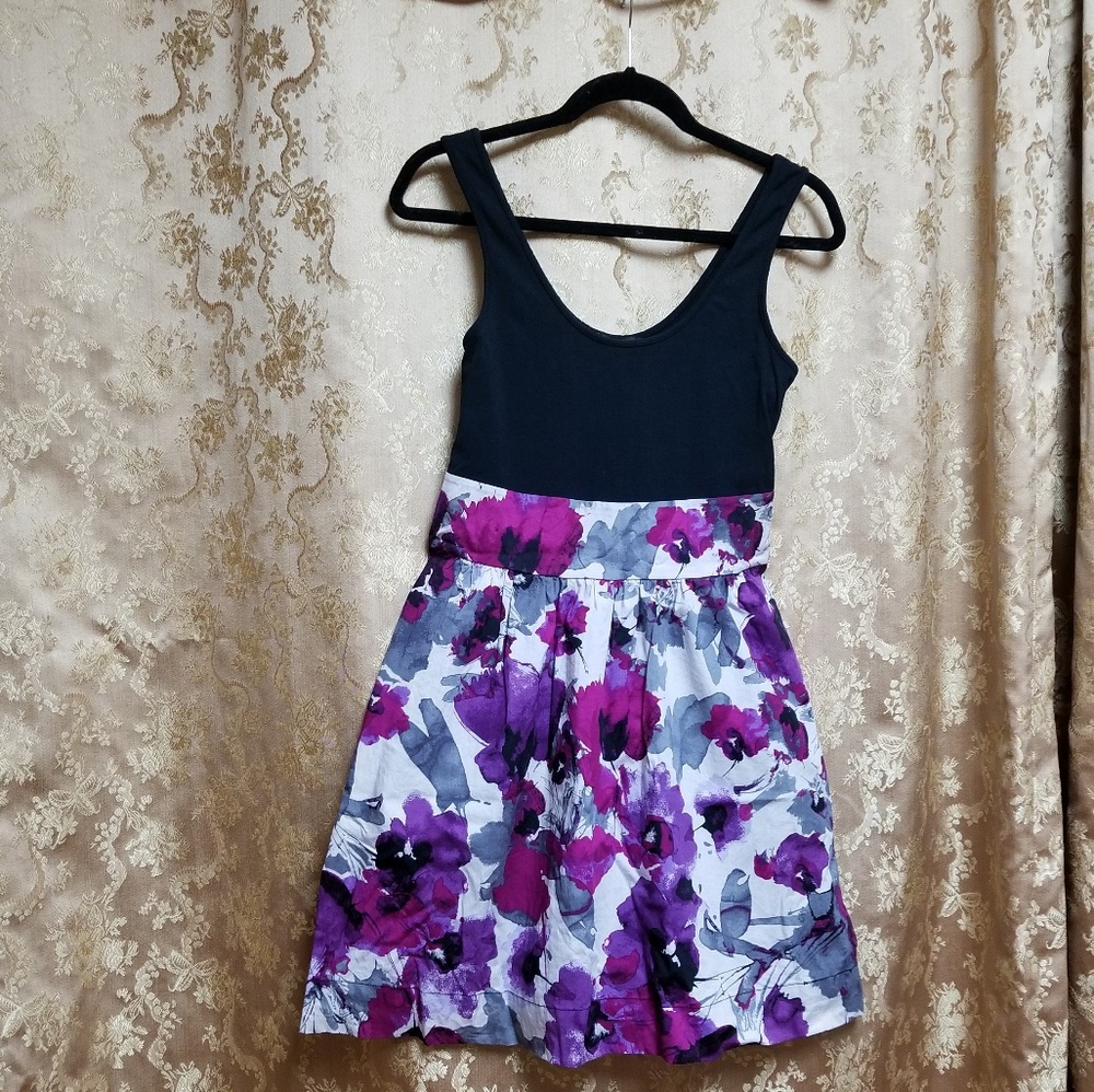 Black top, Floral bottom Dress